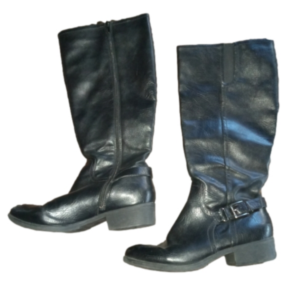 "Natalie" Sz. 9 High Faux Black Leather Boots - Picture 2 of 6